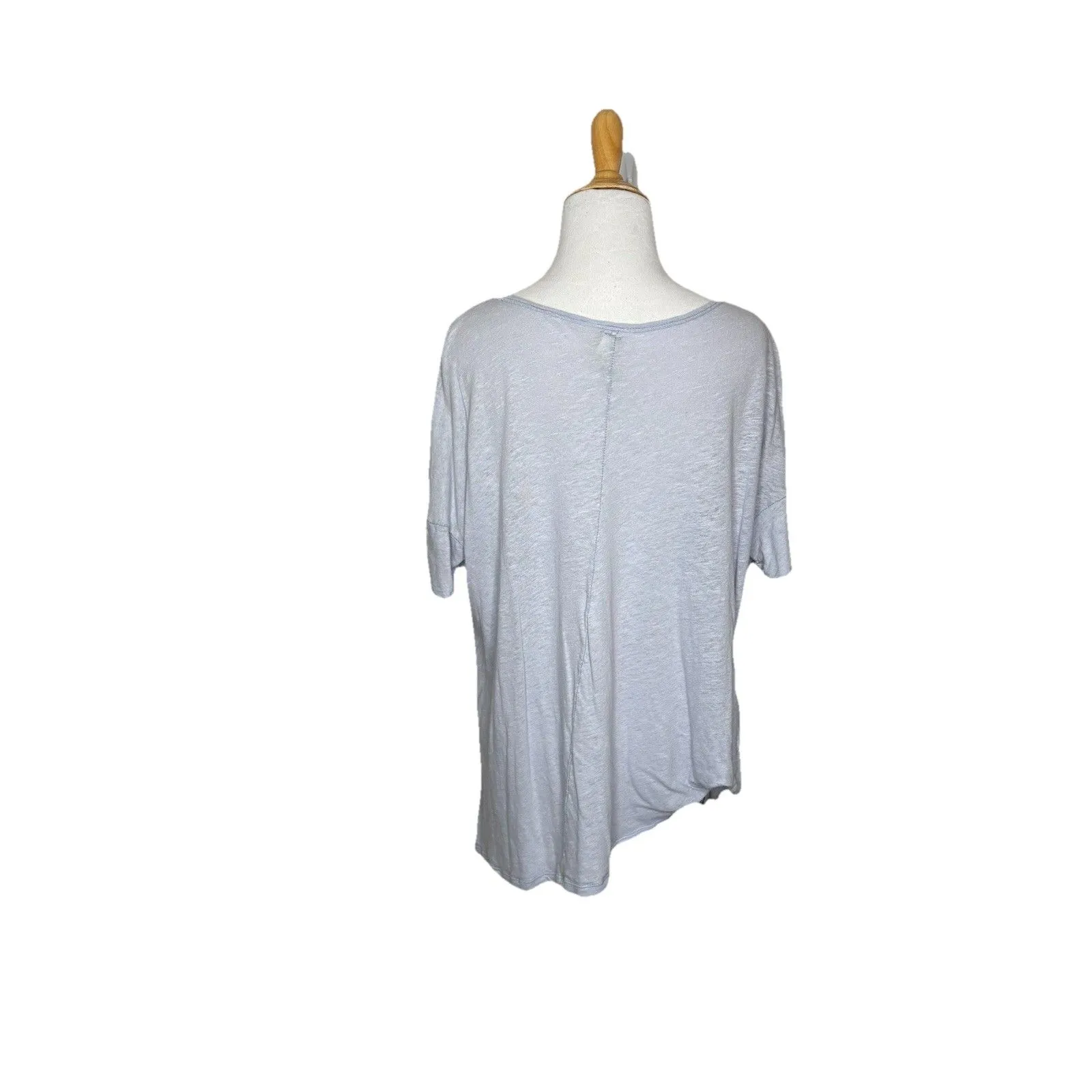 We The Free People Puff Sleeve Top  Baby Blue Linen Beach Boho Pastel Sz Medium - Image 3