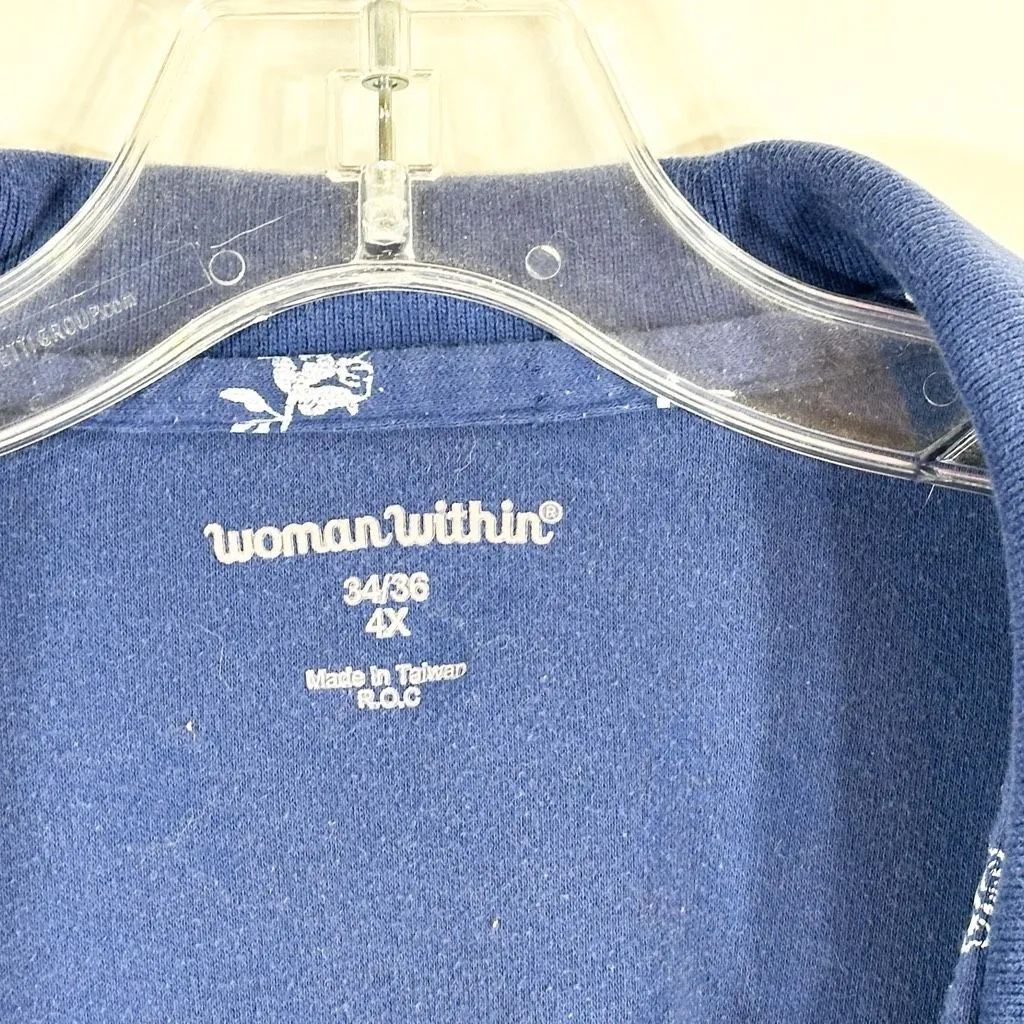 Woman Within Plus Size 4X 34W 36W Top Polo Shirt Blue Floral‎ Short Sleeve 1689 - Image 9