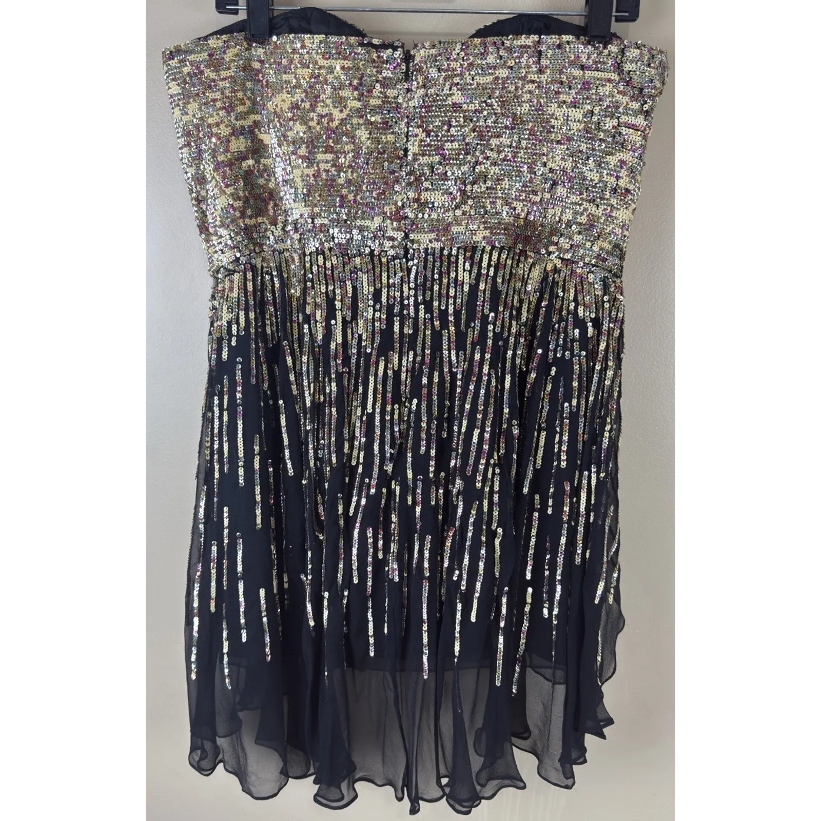 Sherri Hill Women’s Mini Dress Size 14 Strapless Sweetheart Tornasol Sequins - Image 6