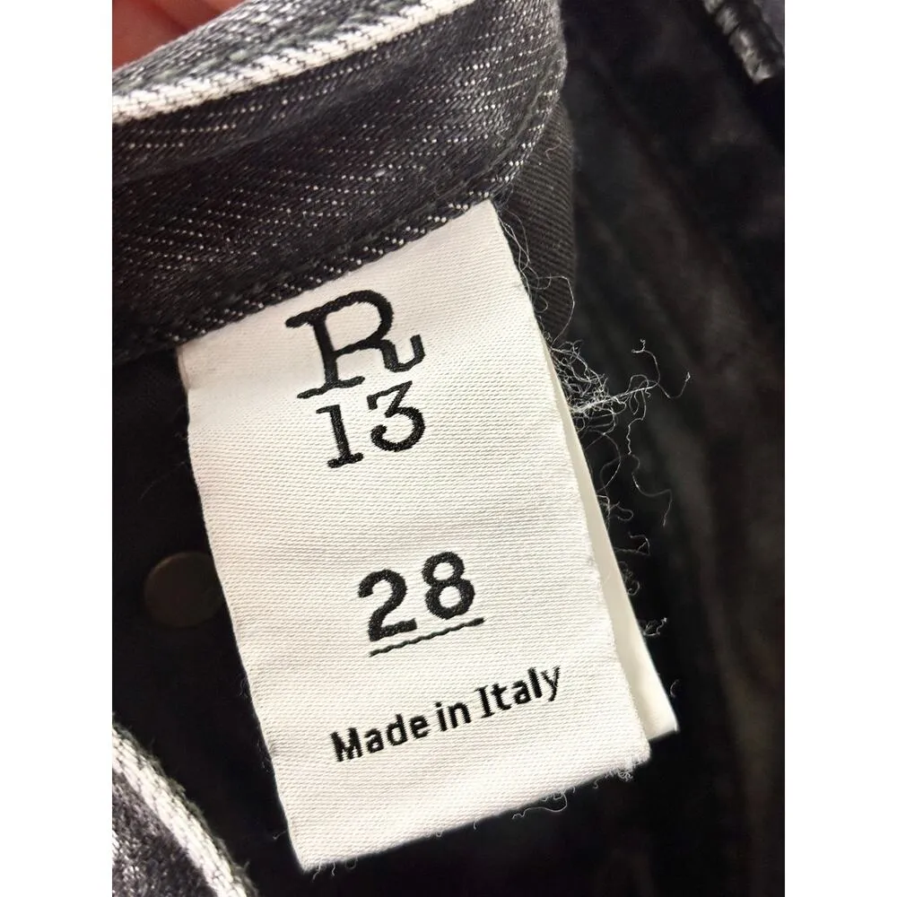 R13 D'arcy High-Waisted Distressed Wide Leg Cropped Jeans Everit Black Womens 28 - Image 4