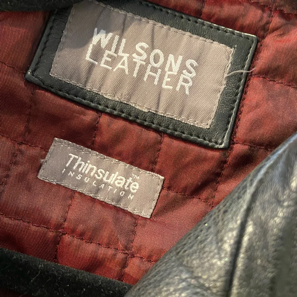Wilsons Leather Jacket Size L Black Genuine Leather Thinsulate Quilted Zip Coat - Image 6