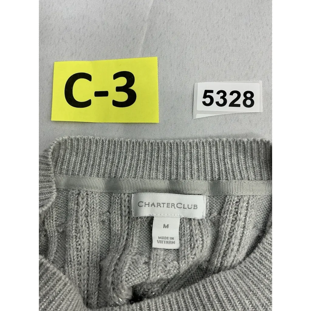 Womans Charter Club Long Sleeve Pullover Sweater Medium Silver Sparkly Mock Neck - Image 3