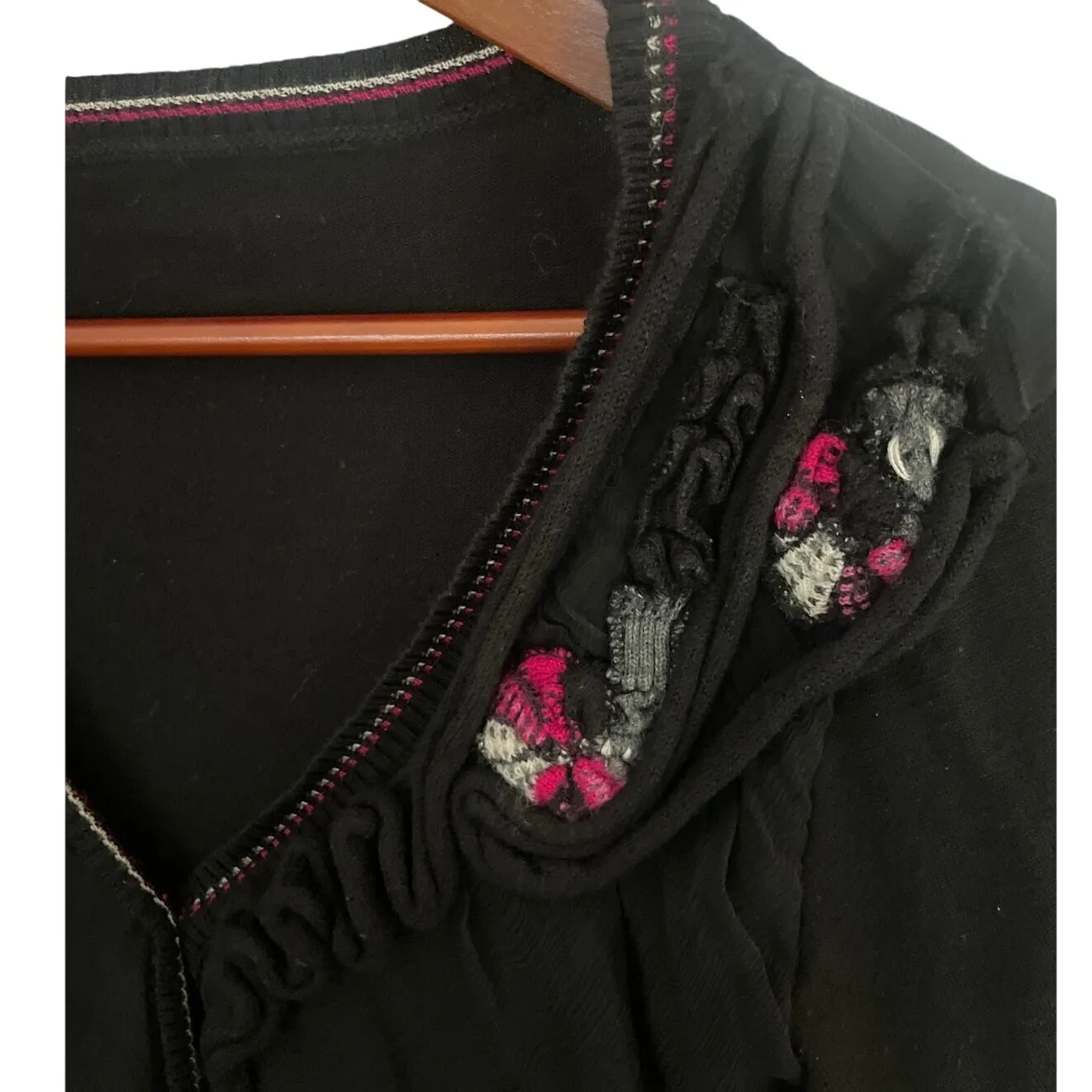 Vintage French Designer DIDIER PARAKIAN Embellished Cardigan Wool Silk Small S Black - Image 2