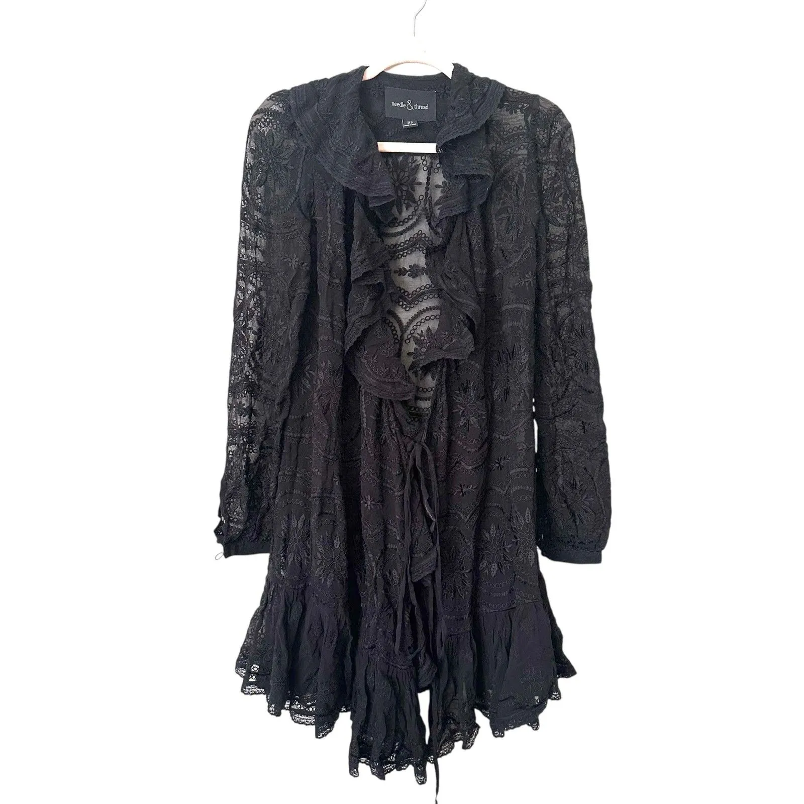 NEEDLE & THREAD Lace Ruffled‎ Wrap Midi Dress Black Sz 6 - Image 3