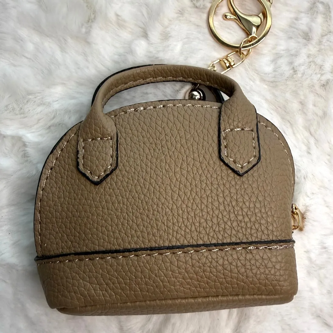 Mini Tote Bag Keychain Coin Purse Mini Pouch Zipper Fashion Charm Bag Charm Brown - Image 2