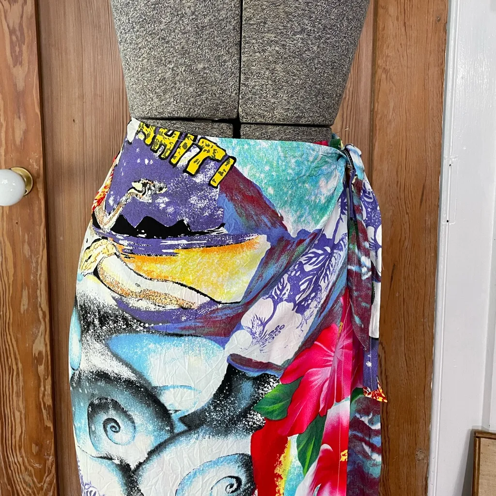 NWT Vintage Jams World Tahiti Wrap Bold Floral Hawaiian Midi Skirt Sz Medium - Image 4