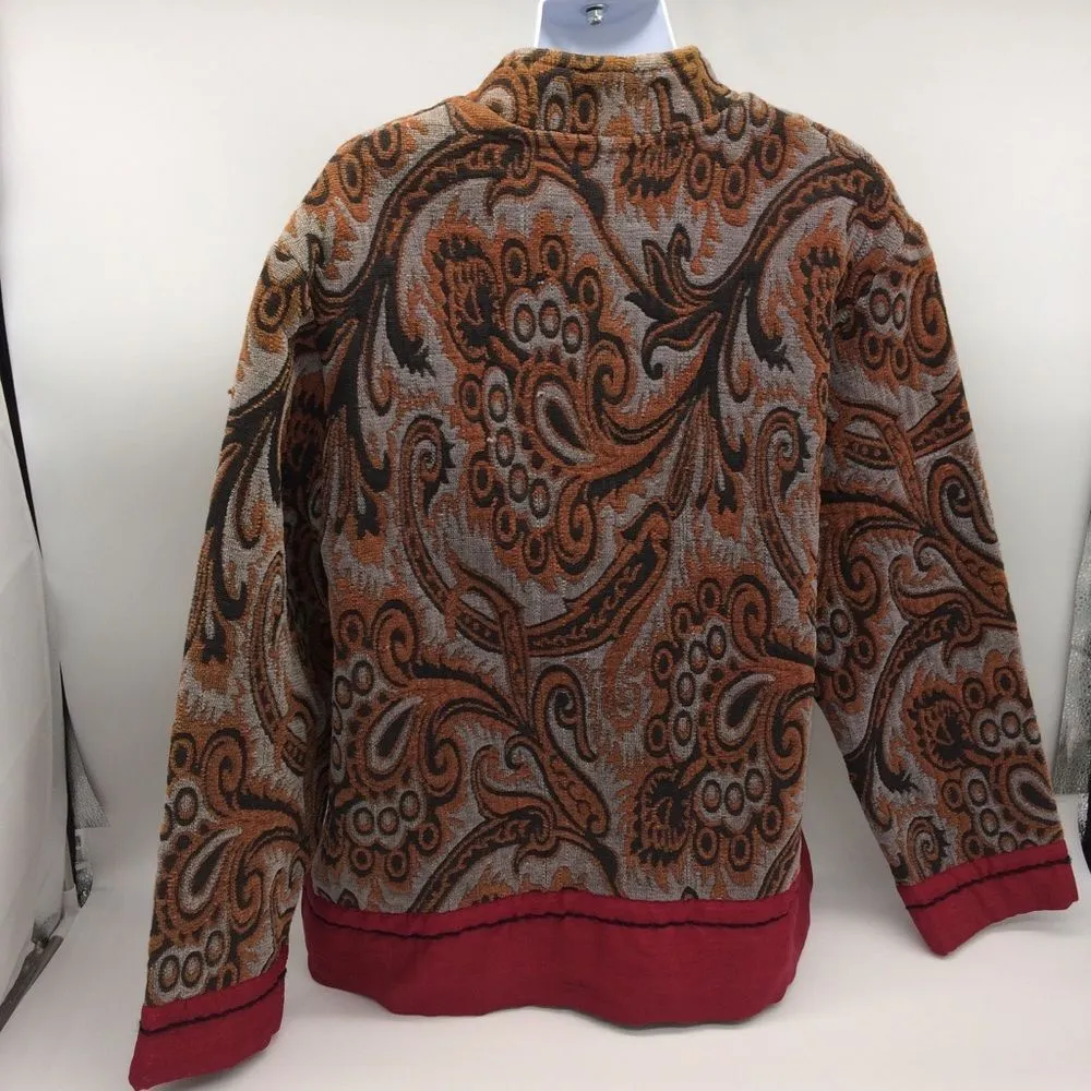 Ivy Tapestry Jacket in Earth Tones w/Red Silk Trim & Decorative Metal Button - Image 2