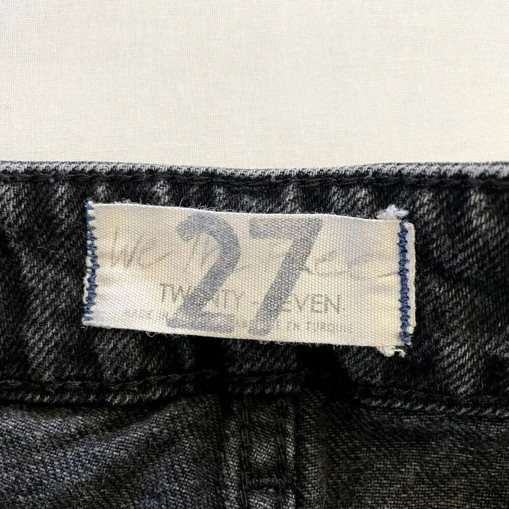 Free People Jeans Womens 27 Black Distressed Raw Hem High Rise Straight Leg - Image 3