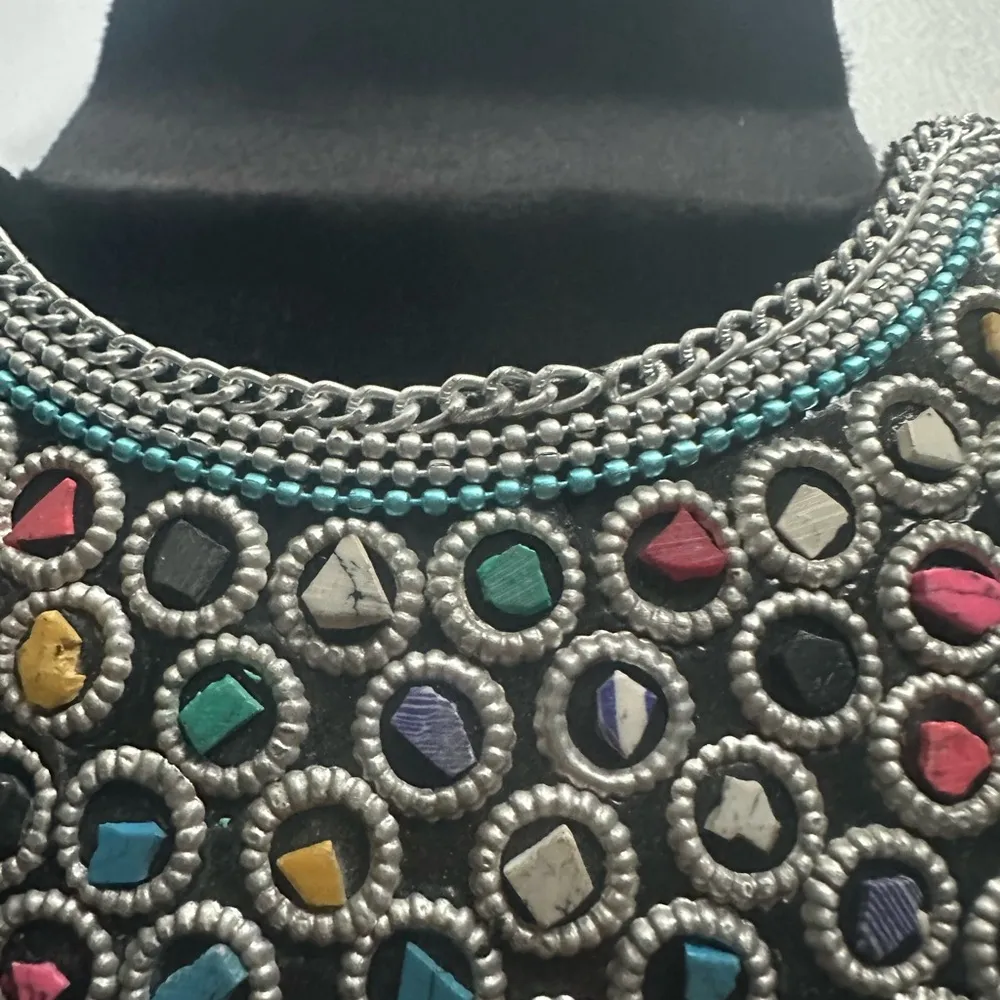 Ramla Handmade Mosaic Tile Convertible Clutch/Crossbody Bag Silver Rainbow NWOT - Image 10