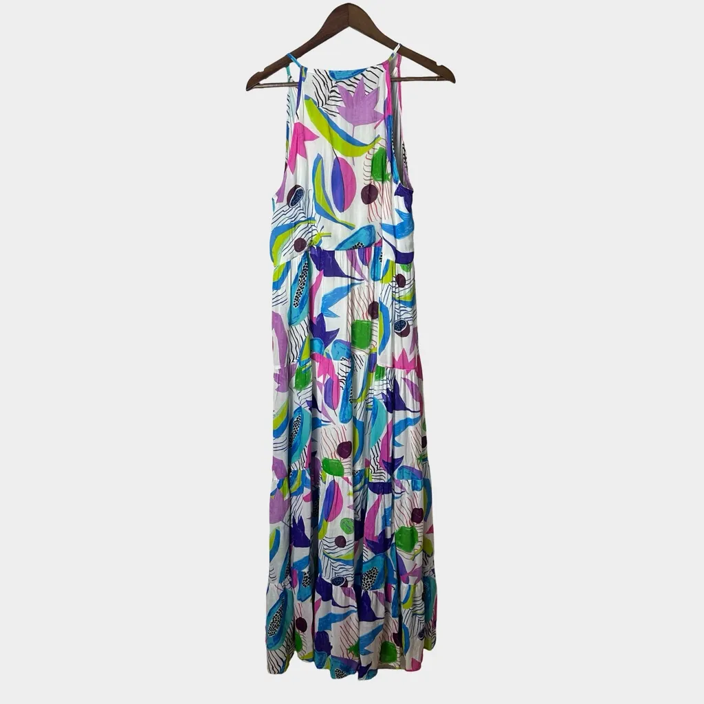 Oliphant Cotton Silk Tiered Maxi Dress Size Medium Multicolor Tassel - Image 6