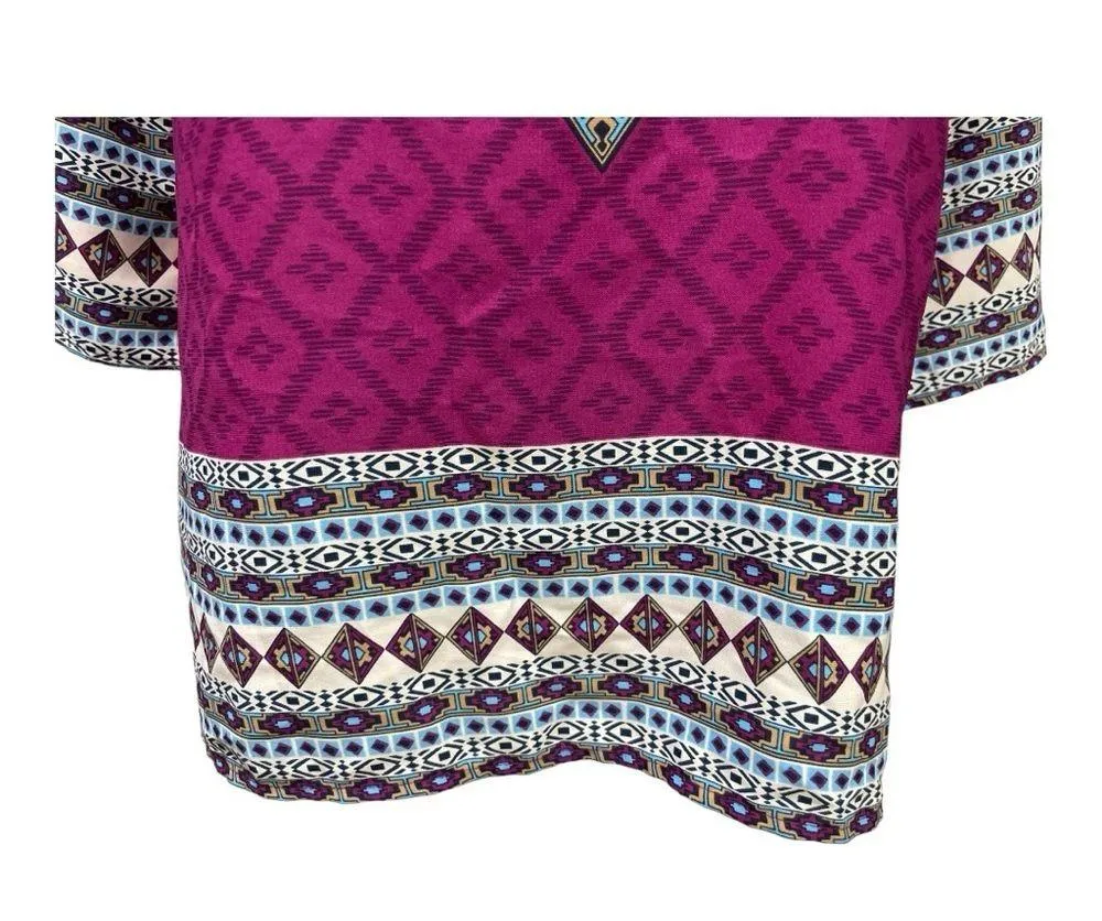 PINK OWL Geometric Tribal Blouse
Multicolor 3/4 Sleeve Scoop Neck Top size M - Image 6