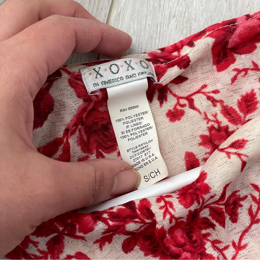 Vintage Mesh Top off shoulder floral crop womens Red Cream (small) y2k romantic - Image 2