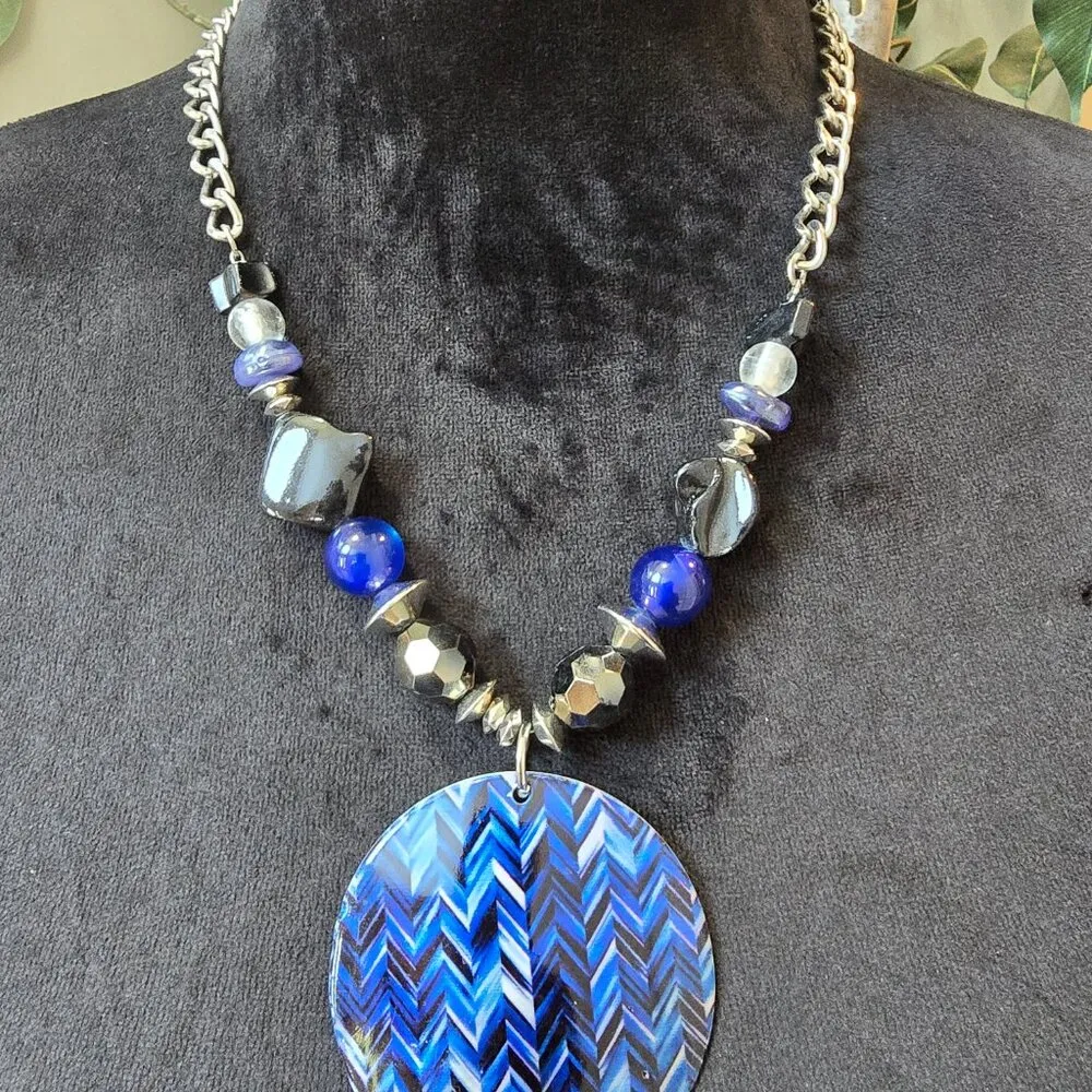 Womens Blue Swirls Circle Stack Pendant Necklace Jewelry with Lobster Clasp - Image 2