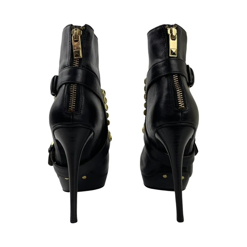 Michael Kors Rock and Roll Black Leather Gold Studs Harness Booties Boots 7M - Image 10