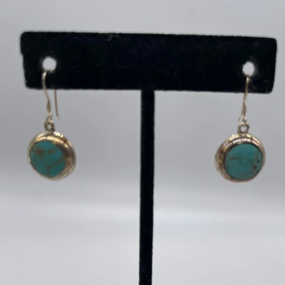Turquoise 925 Sterling Silver Round Dangle Earrings Blue - Image 4