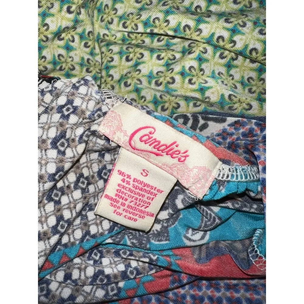 Candie's Artsy Asymmetric Hem Flared Boho Patchwork Tunic Tank Top SZ SMALL - Image 3