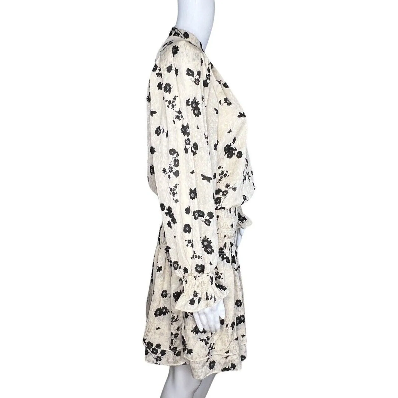 Heartloom‎ Dress Womens Medium Cream Black Floral Joey Blouson Party Cocktails - Image 2