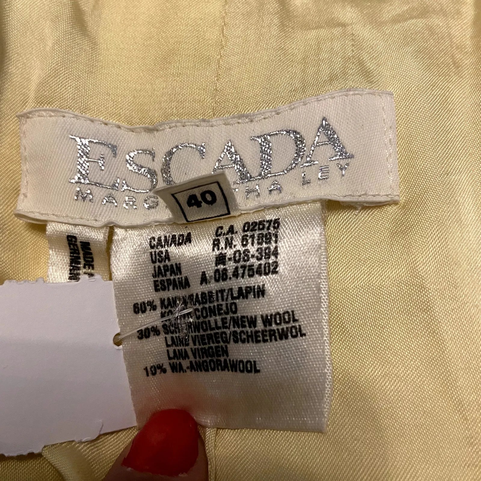 VTG Escada Blazer Coat Rabbit Fur Angora Collared Double Breasted Yellow 40 M Size M - Image 4