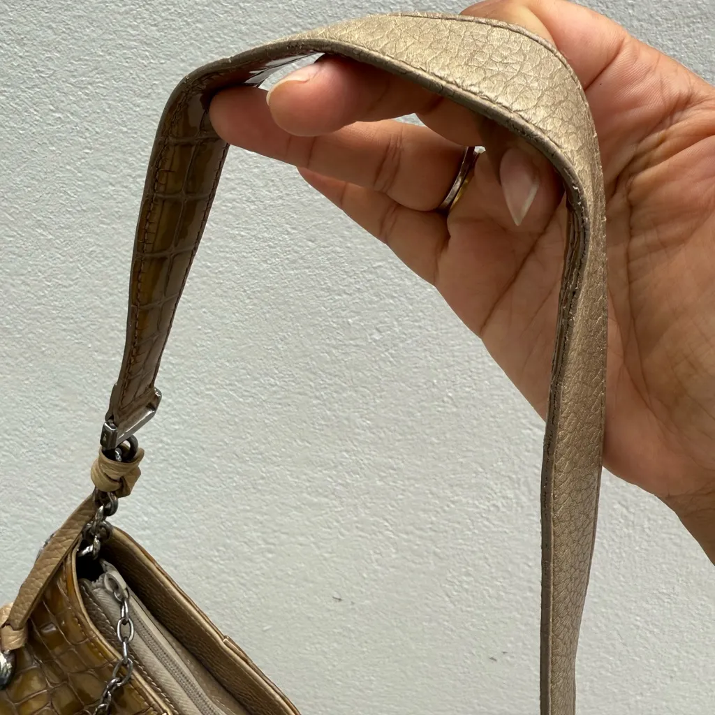 Brighton Croc Olive‎ Green Shoulder Bag Purse Zipper Charm And Dust bag B Tan - Image 6