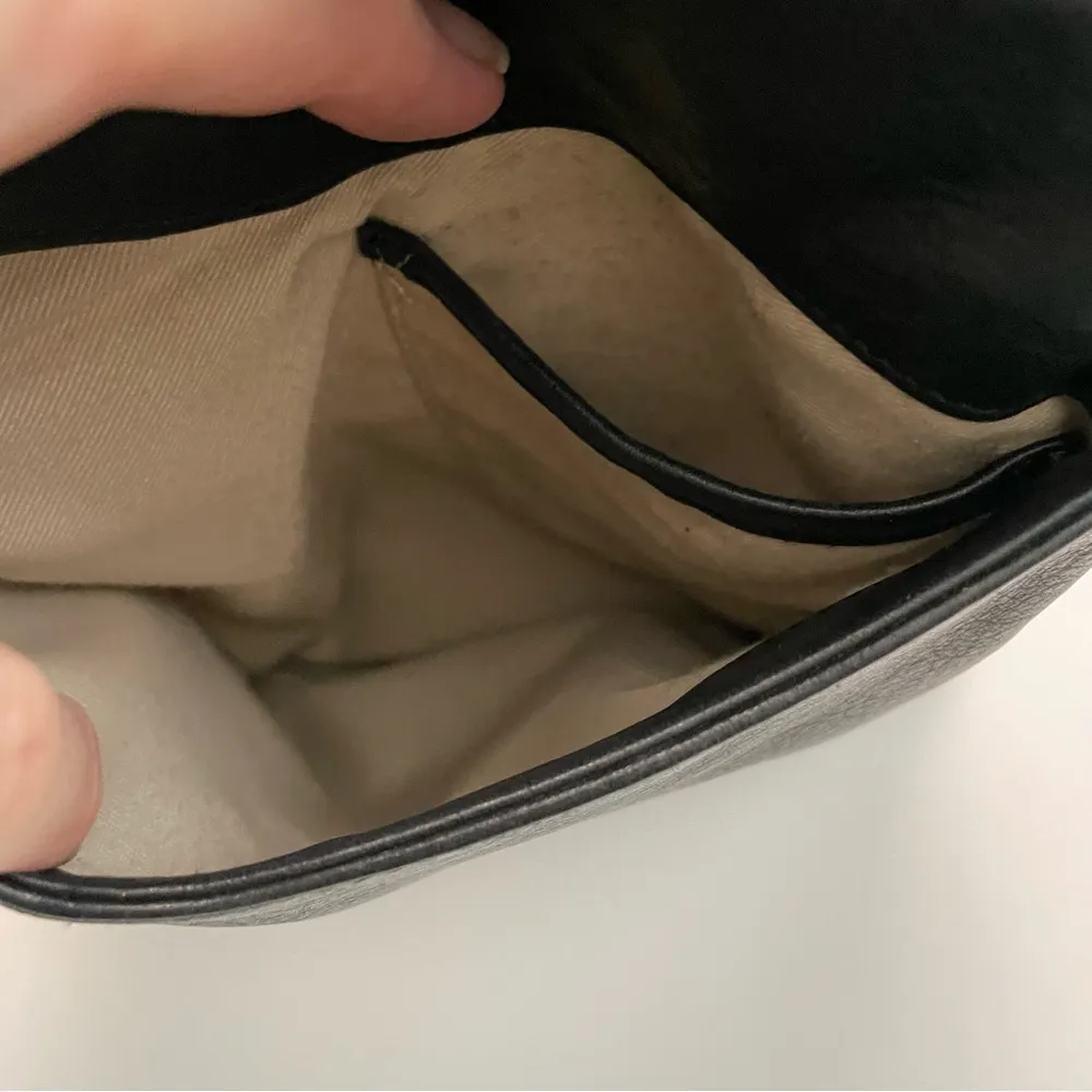 Margot Purse Crossbody Pebbled Leather Split Pocket Rectangle Black Silver - Image 2