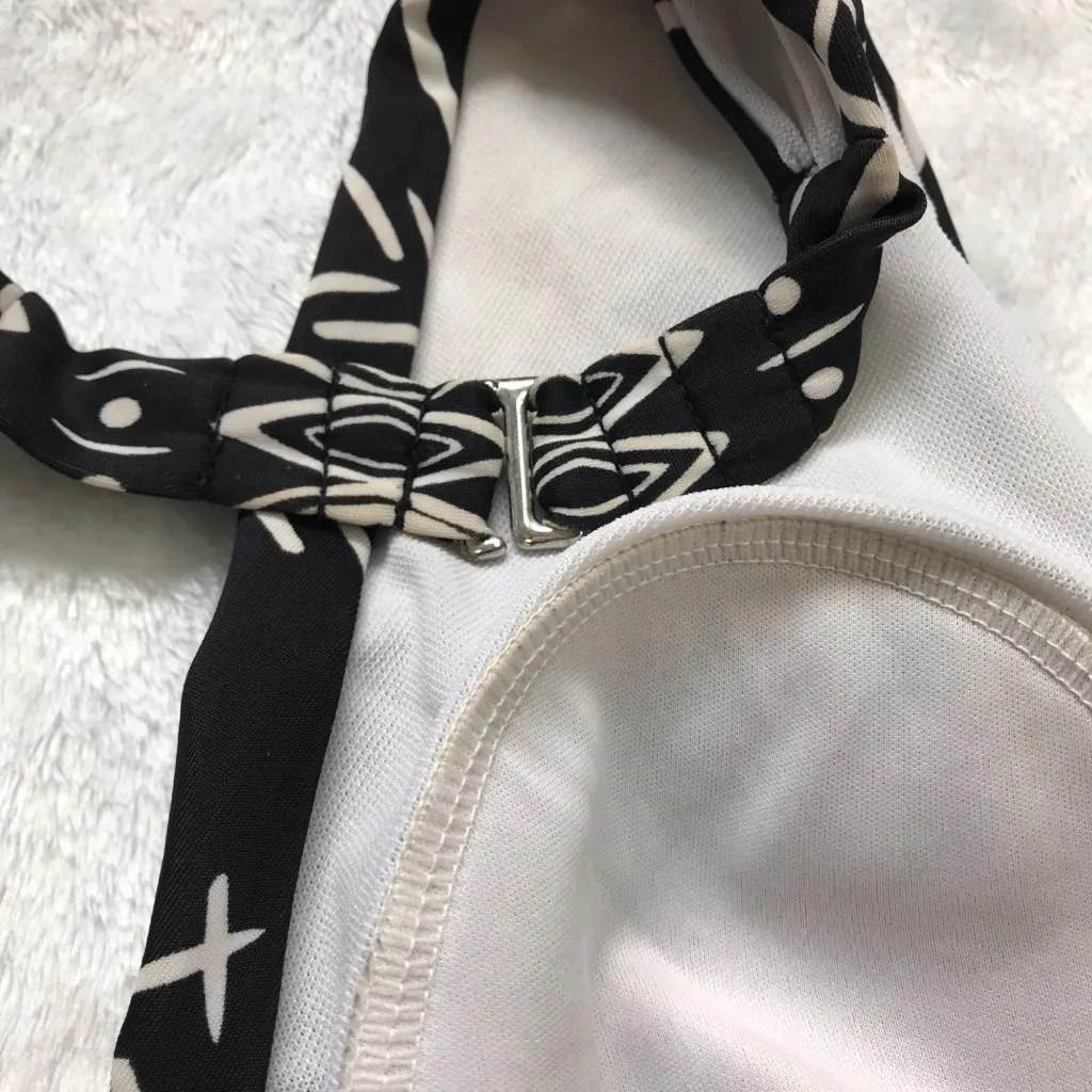 Jantzen Halter Tankini Top Skirted Bottoms Womens 10 Black White Two Piece‎ - Image 5