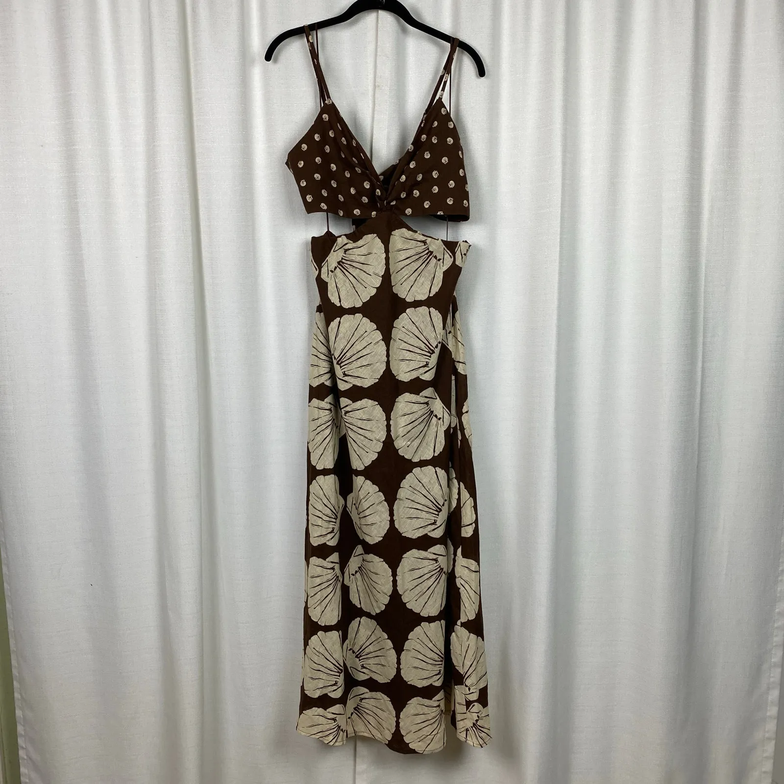 Abercrombie&Fitch Brown Seashell Cotton Linen Julia Cutout Maxi Dress Sz.L Tall - Image 5
