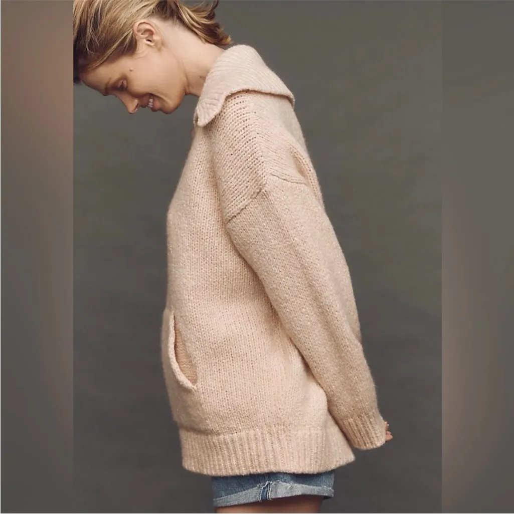 Pilcro X Anthropologie Collared Pouch-Pocket Sweater Dusty Pink Polo Wool Blend - Image 7