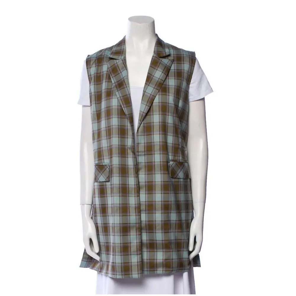 NWT Buru Womens Sage Plaid Open Front Vest Size XS Green - Image 2