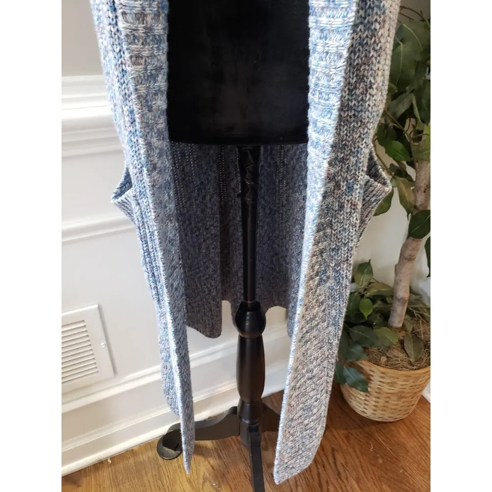CAbi Cardigan Sweater Women's M Blue Chunky Knit Cotton Cap Sleeve Open Front - Image 10