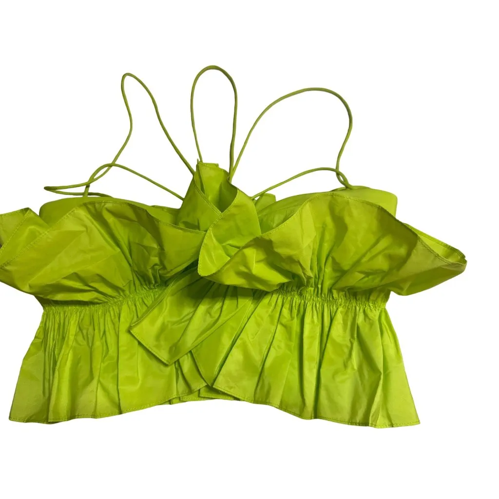 AKNVAS Womens Jordyn Ruffle Top Acid 4 New Cropped Cami Tank Green - Image 6
