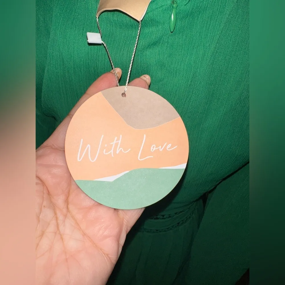 NWT SAGE + Paige green Dresses Zipper Back Bishop Sleeve Ruffle Hem Dress Size M - Image 8