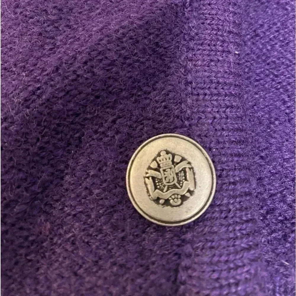 Karen Scott Pure Wool Purple sweater cardigan‎ shoulder pads buttons Size L - Image 13