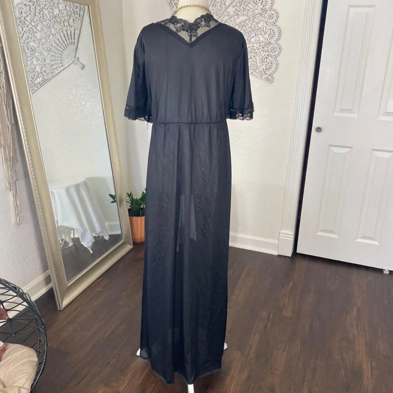 Vintage Glencraft Lingerie 1960 Union Made USA Black Lace Front Tie Duster L Size L - Image 6