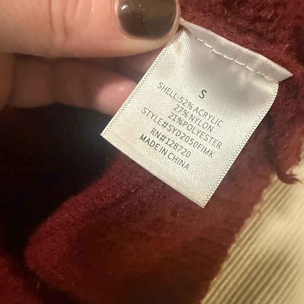 Harper Heritage Bubble Sleeve Sweater S Burgundy Chunky Knit Textured - Image 5