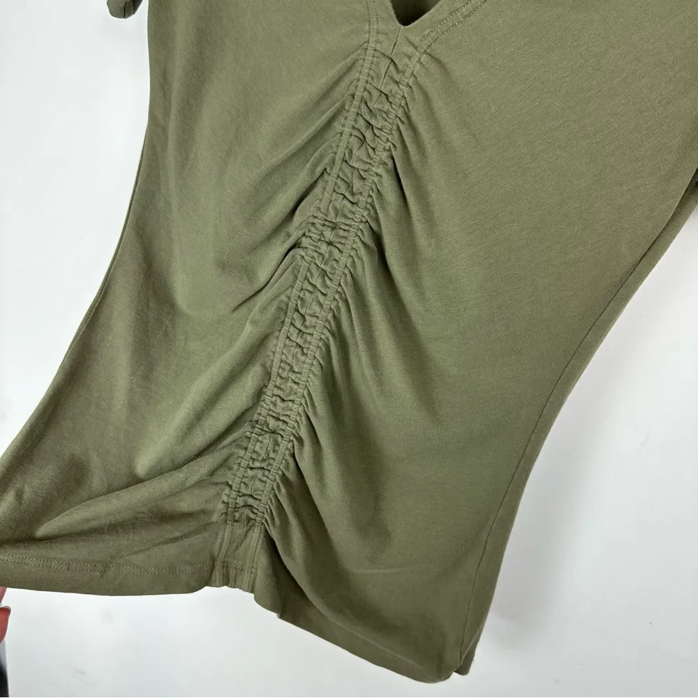 Theory Womens Ruched Short Sleeve Top Sz Petite Army Olive Green - Image 8