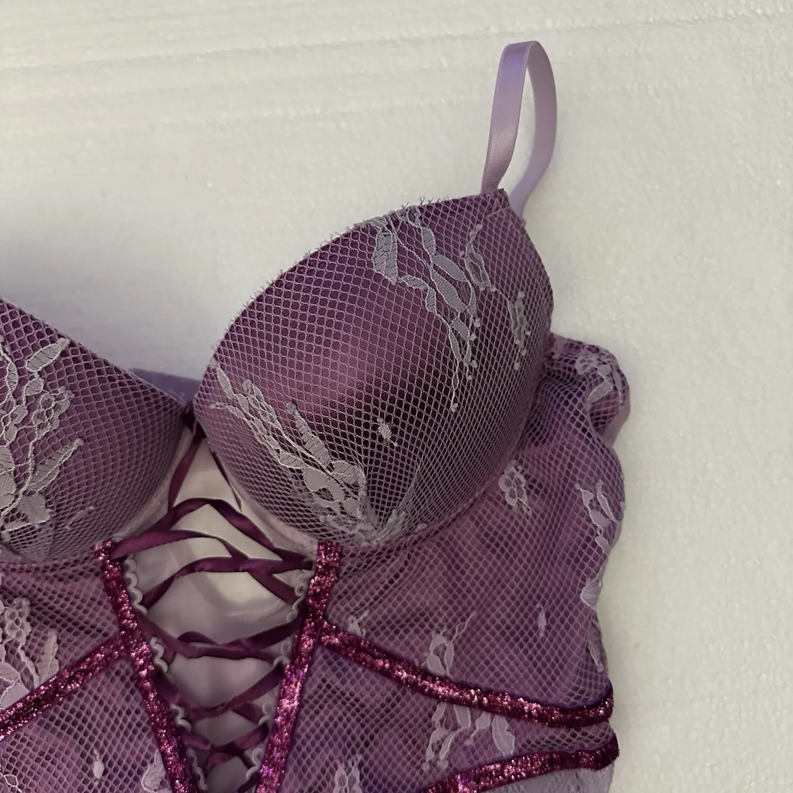 Purple Lace Lingerie Babydoll Tank Top Royal Fairycore Corset L Coquette Holiday Size L - Image 6
