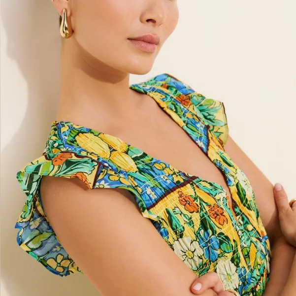 Anthropologie Peregrine Flutter Sleeve Maxi Dress In Fruit Motif XS - Image 3