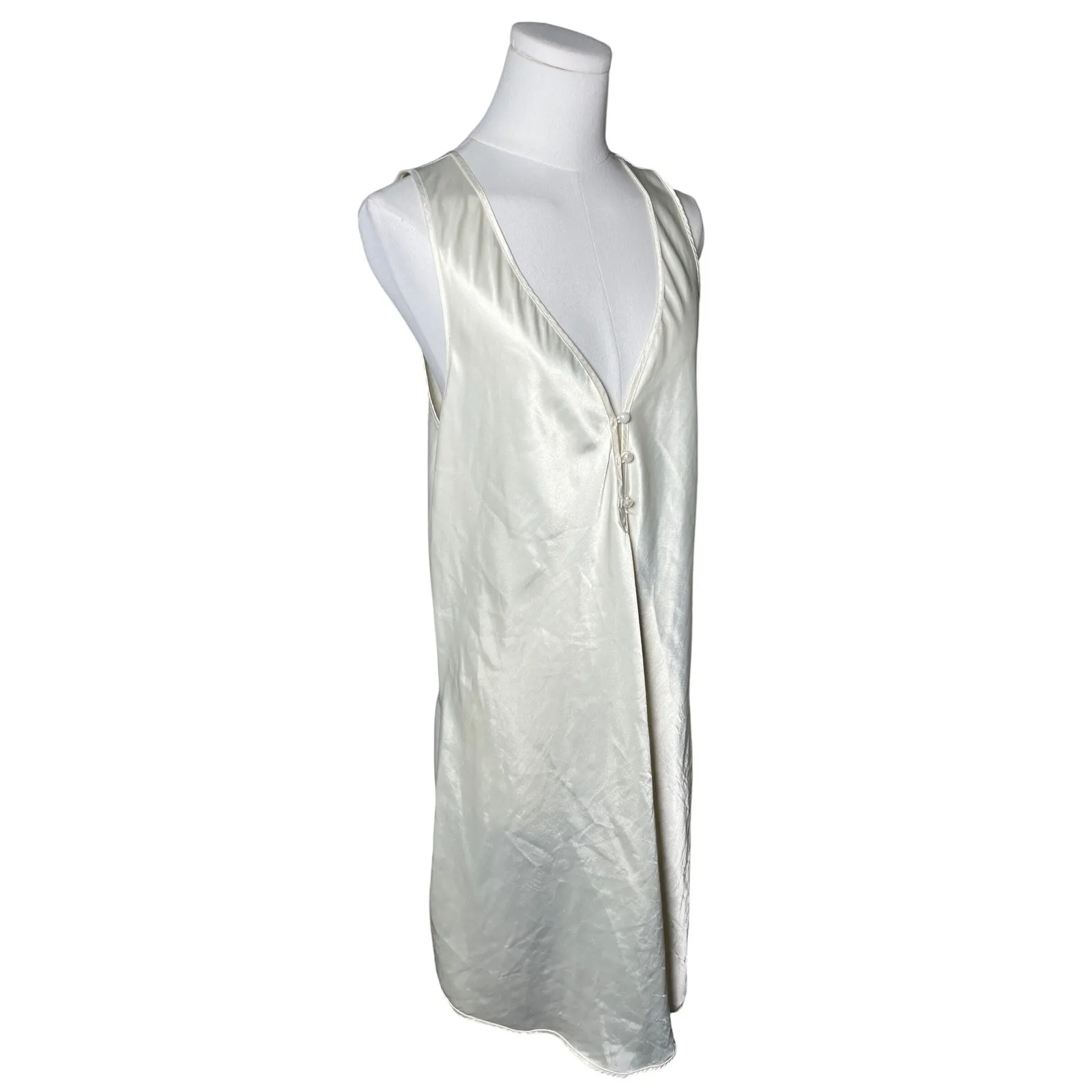 Minimal Ivory Satin Midi Slip Dress Button Front Go Softly 1X - Image 3