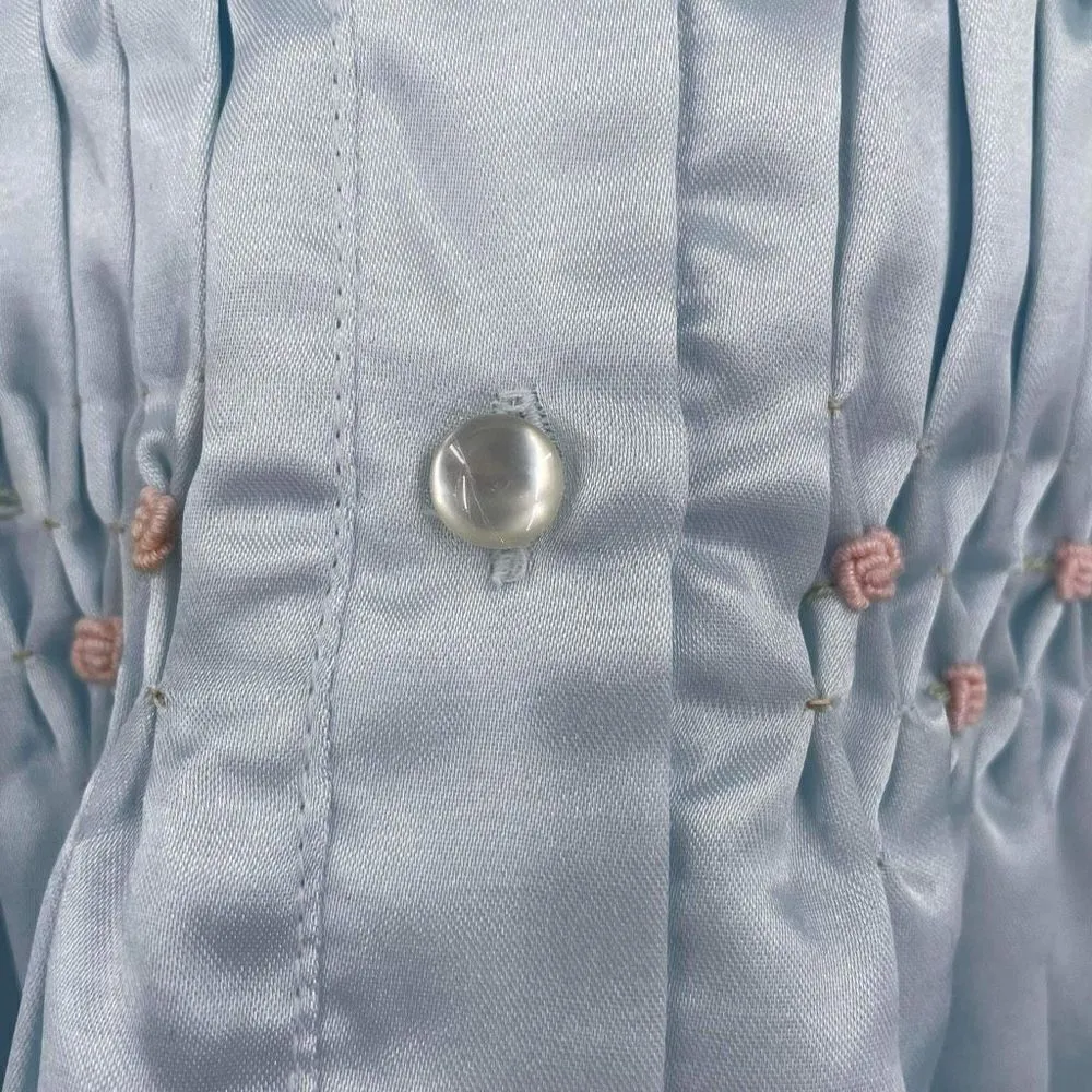 NWT Vintage Nicole Women's Satin Long Sleeve Maxi Nightgown Light Blue Medium - Image 10