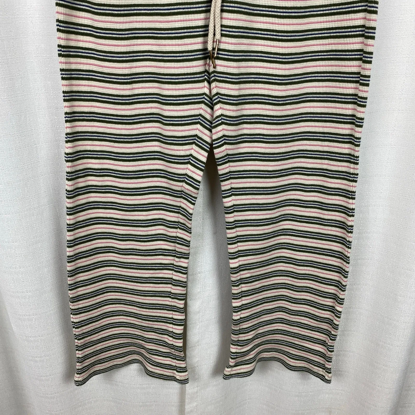 Sundance Cream Green&Pink Stripe Dina Waffle Knit Sleep Pants Sz.S - Image 5