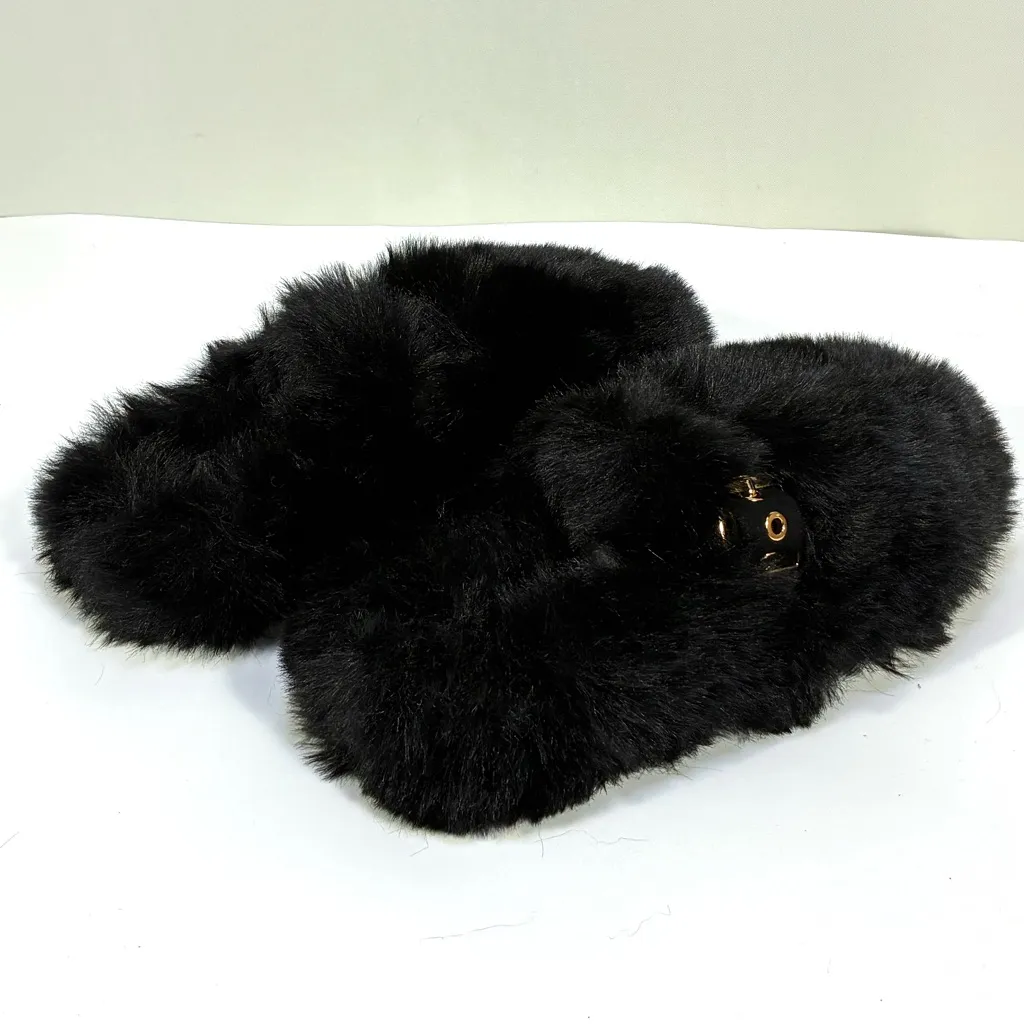 Jeffrey Campbell Rlxathome Faux Fur Slipper Black 6 NEW Vegan Cozy Soft Fluffy - Image 10