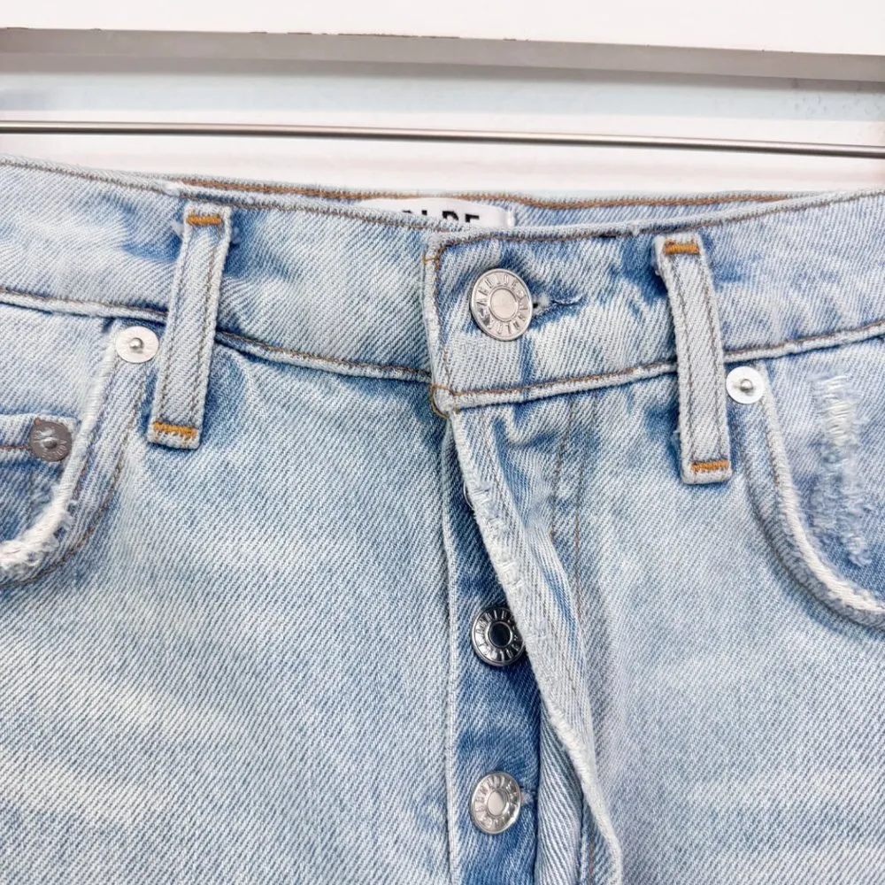 Denim Quinn High Rise Distressed Fray Hem Jean Mini Skirt - Image 5