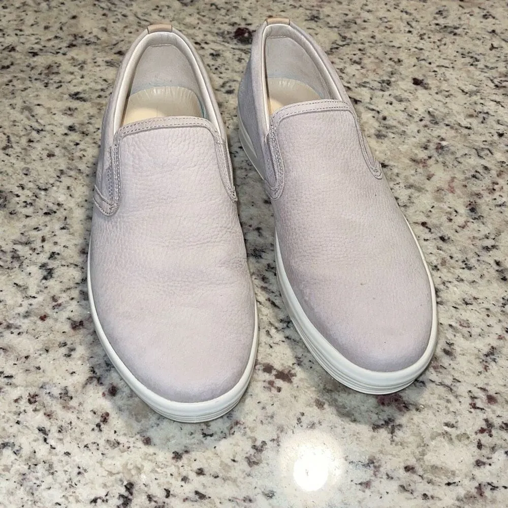 Ecco Womens Soft 7 Danish Design Leather Slip-On Sneaker Shoes Gray Beige Size 1 - Image 2
