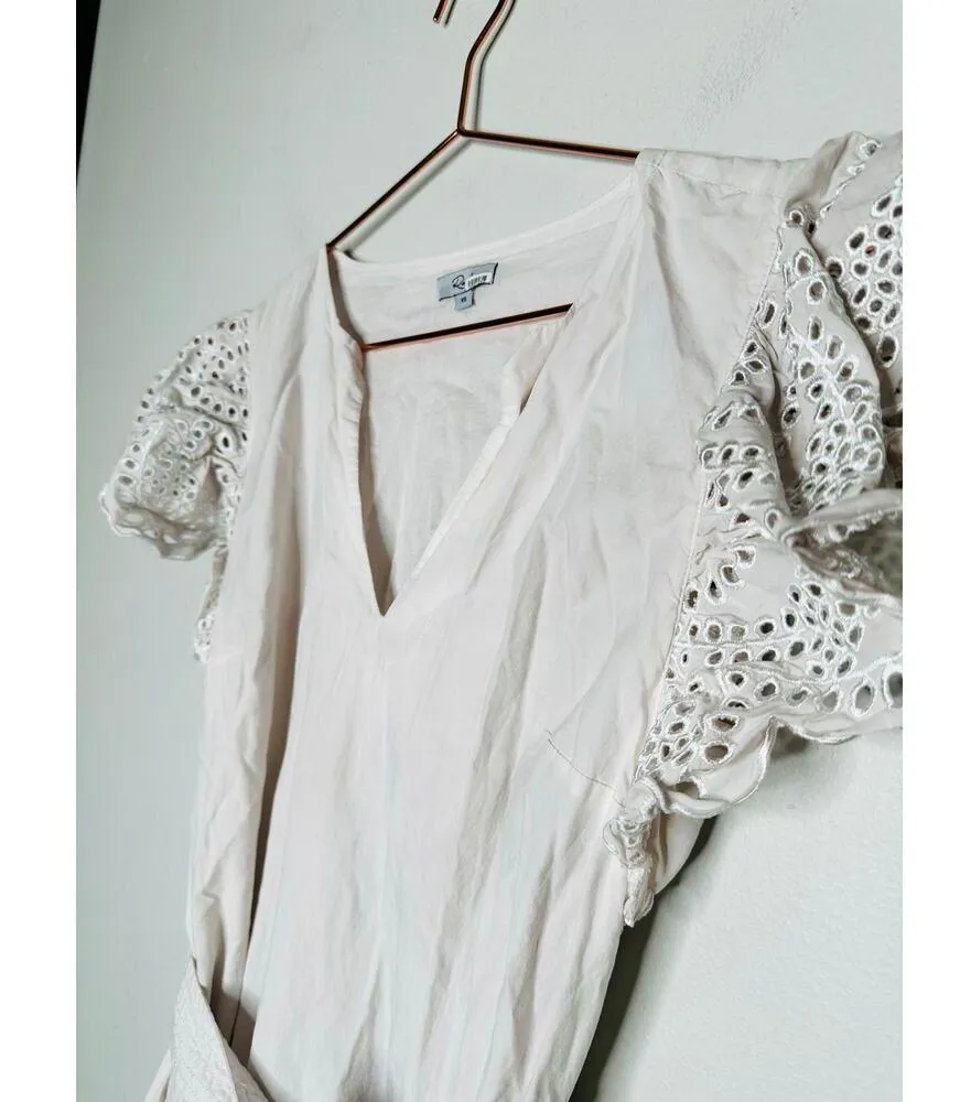 RAILS White Lace Cutout Flutter Sleeves Cotton Blend Tie Waist Gia Dress Size XS - Image 10