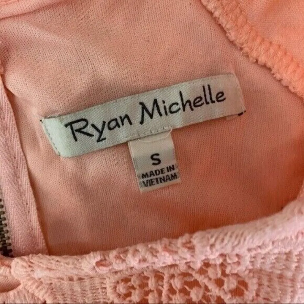 Ryan‎ Michelle Pink Lace Sleeveless Fit And Flare Cocktail Dress S Elegant - Image 5