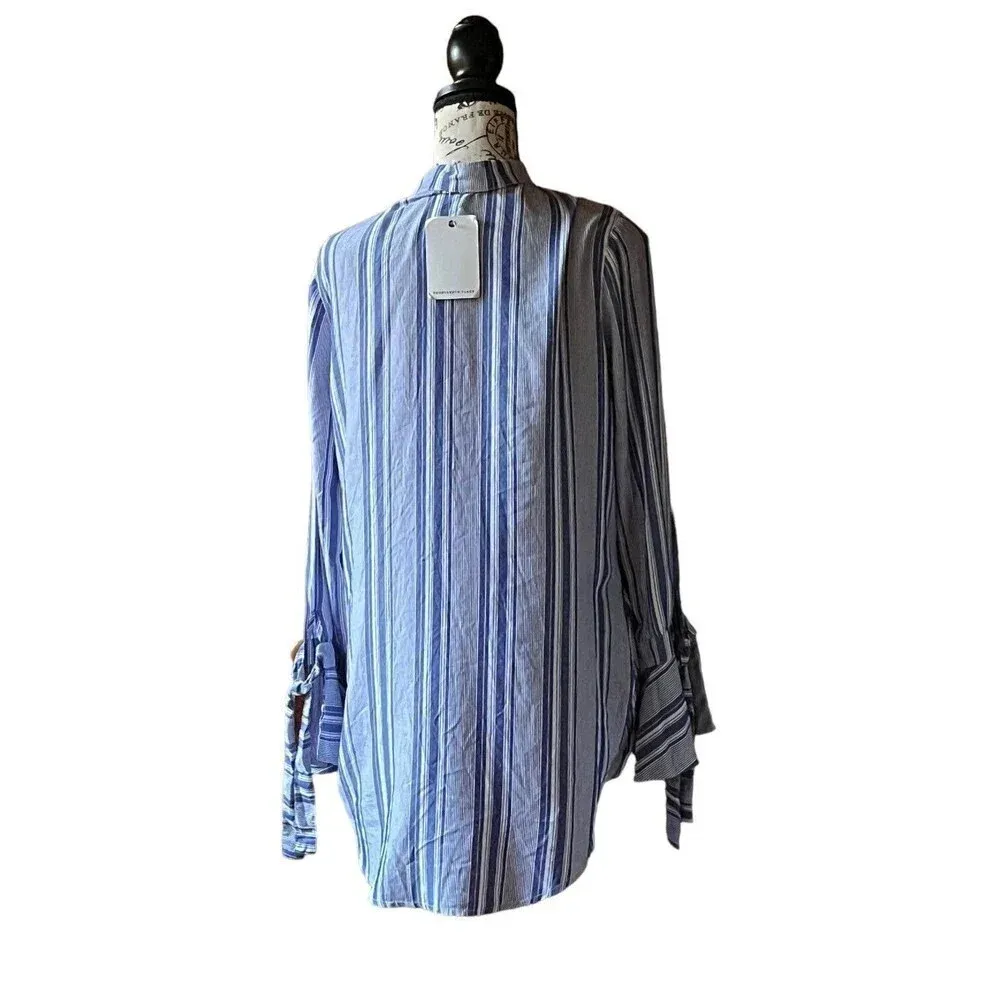 Fourteenth Place Womens Blue Wrap Surplice Tunic Blouse M boho nautical preppy - Image 4