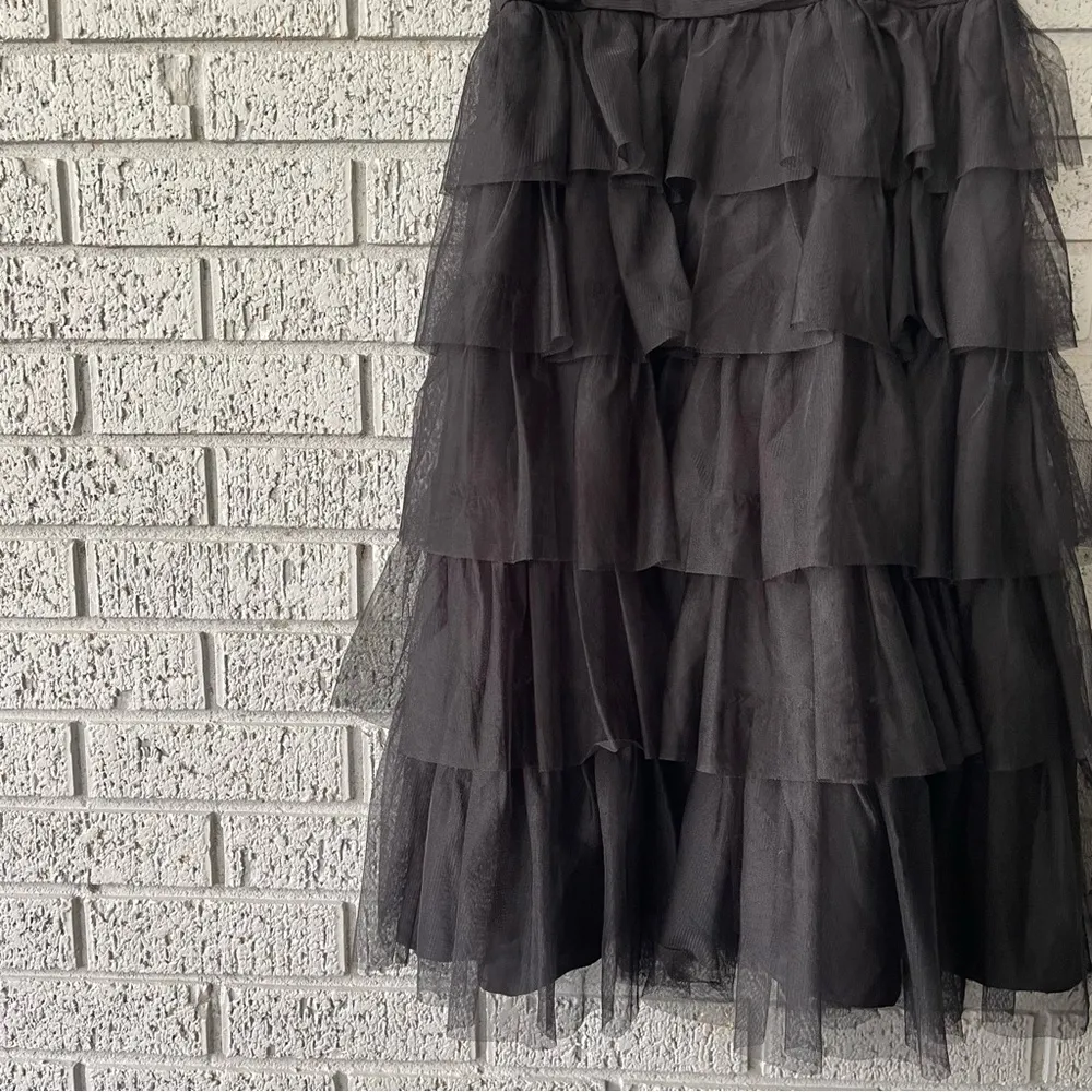 BCBGMaxAzria Tiered Ruffle Tulle Midi Dress Black Size 4 - Image 2