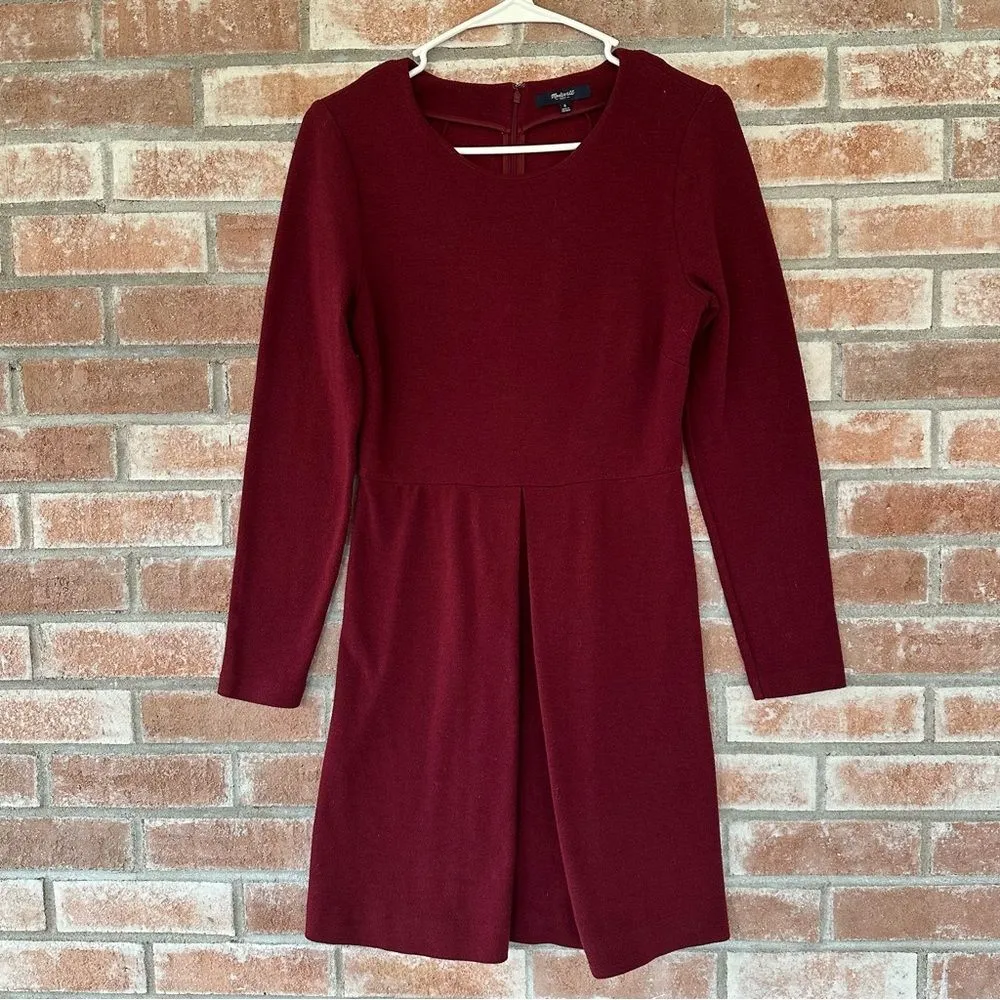 Madewell Long Sleeve Fit Flare Dress Women’s 6 Maroon Red Short - Image 2