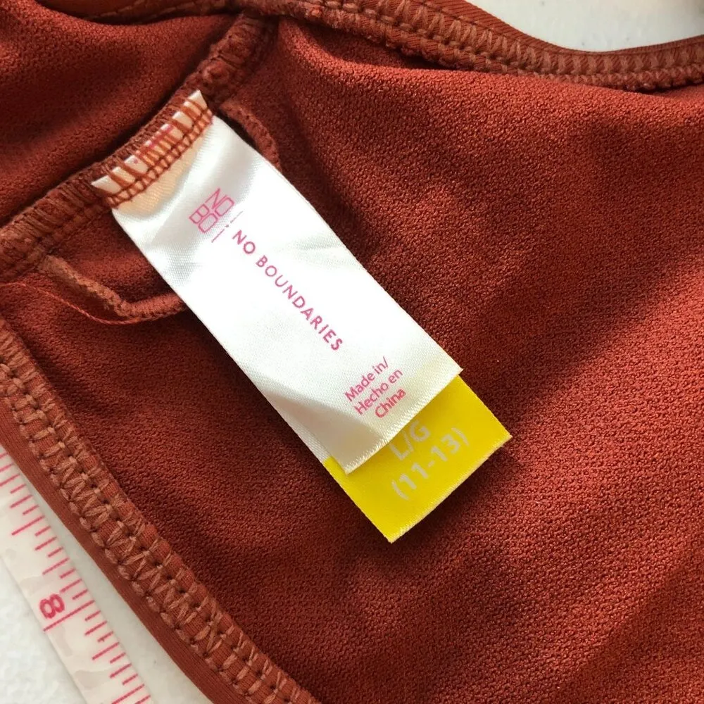 No Boundaries Bikini Top Racerback Removable Cups Keyhole Knot Front Brick Red L - Image 3