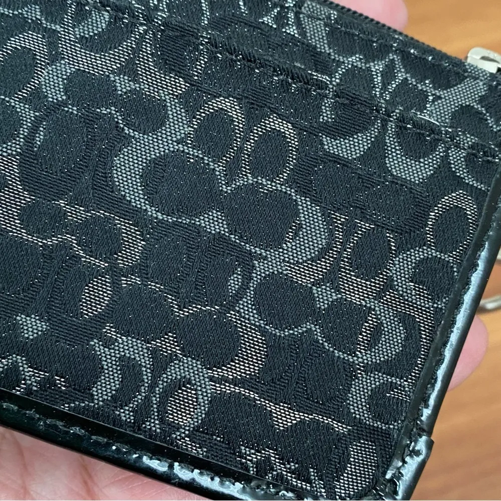 COACH F43352 Optic Signature Lurex Black Coin Purse Zip Card Wallet - Image 6